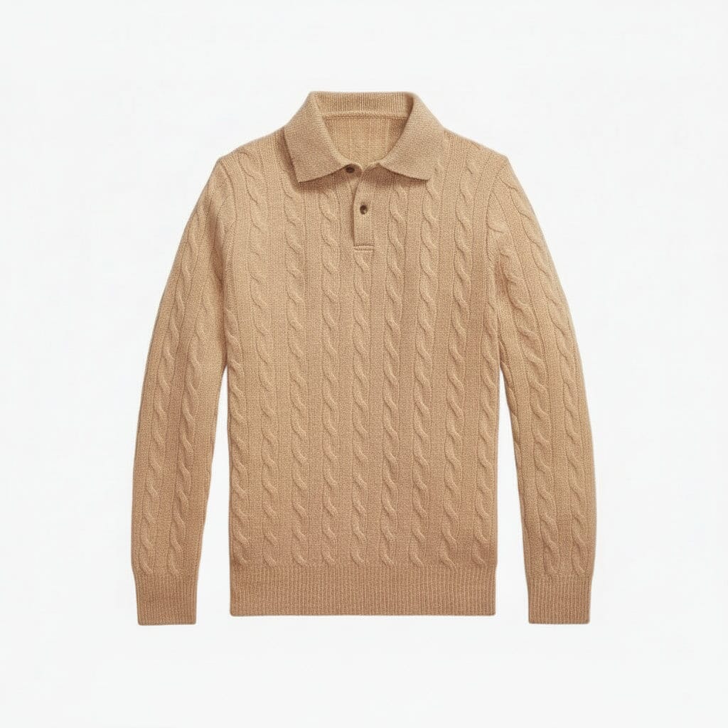 Woll-Kaschmir-Zopfstrickpullover Edelherr Kamel S