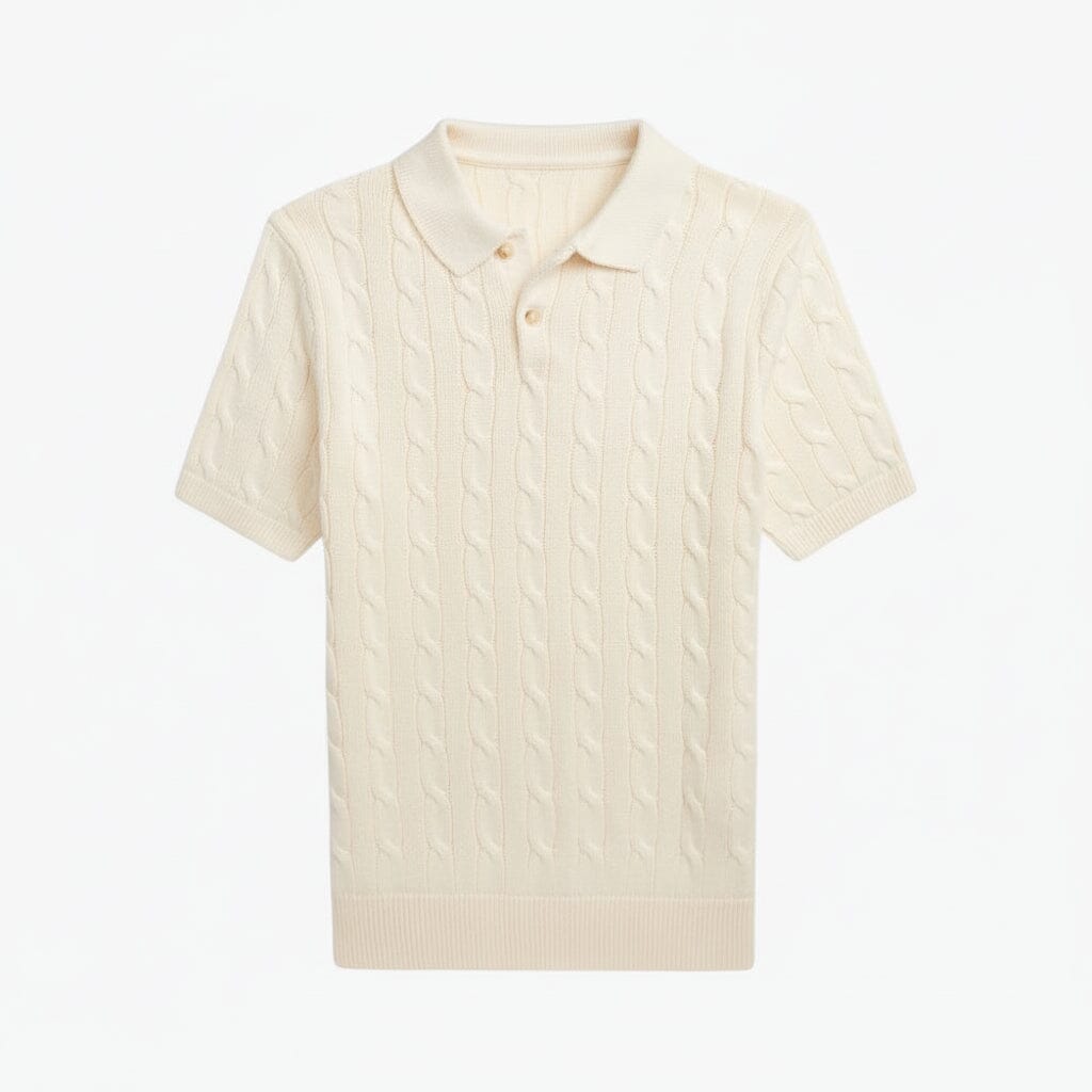 Zopfstrick-Polokragenpullover aus Baumwolle Edelherr Creme S