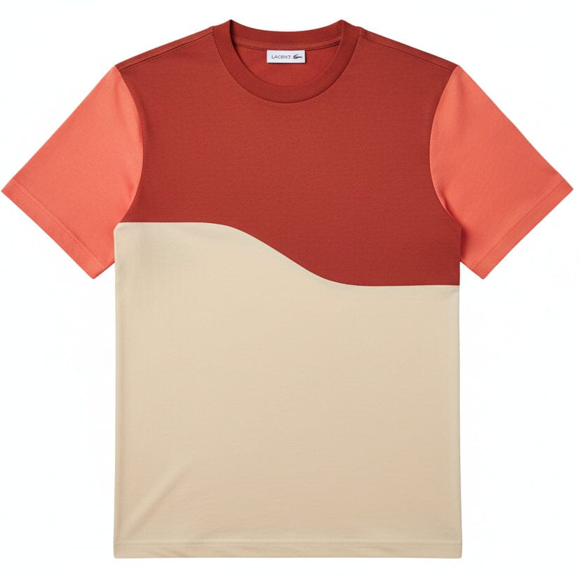 Baumwolljersey-Farbblock-T-Shirt Edelherr Weiß / Braun / Hellbraun S 