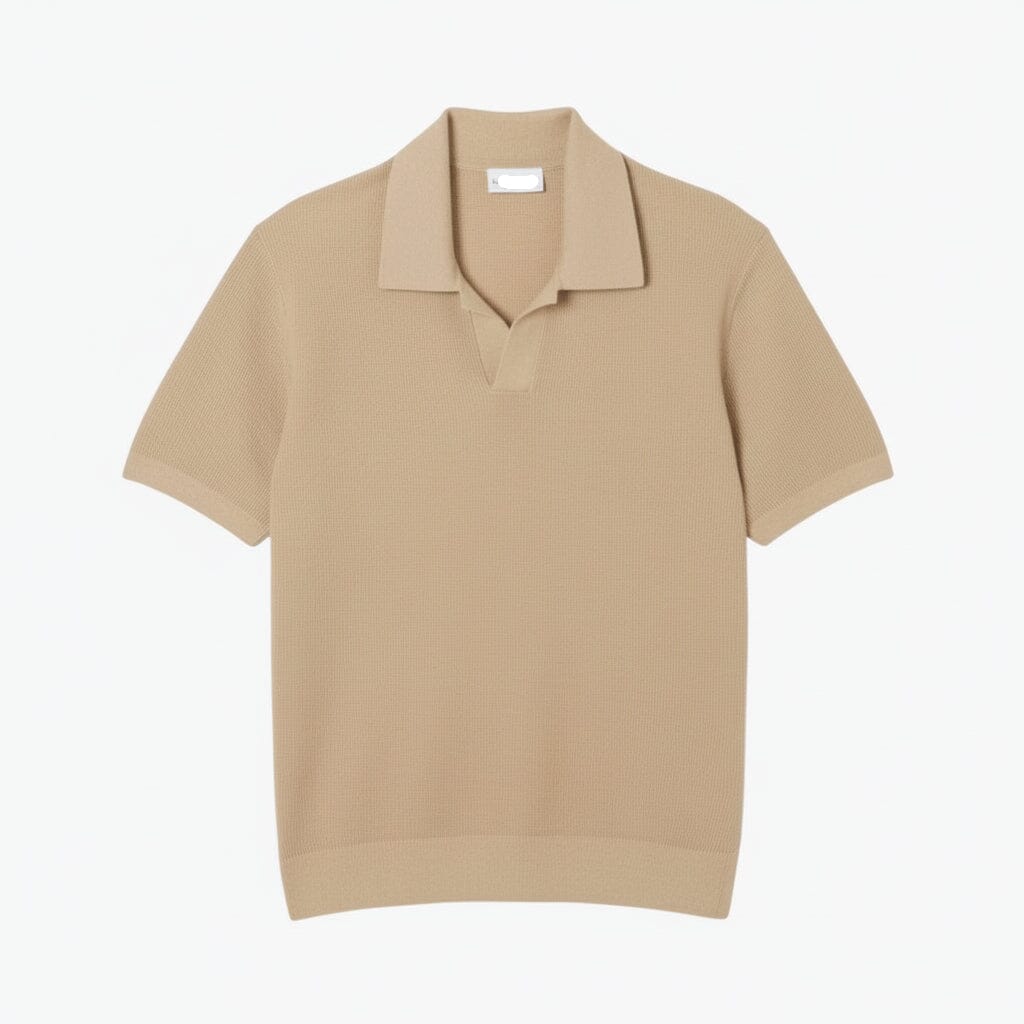 Baumwollmischung Pullover mit offenem Polokragen Edelherr Beige S 