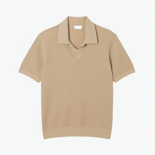 Baumwollmischung Pullover mit offenem Polokragen Edelherr Beige S 