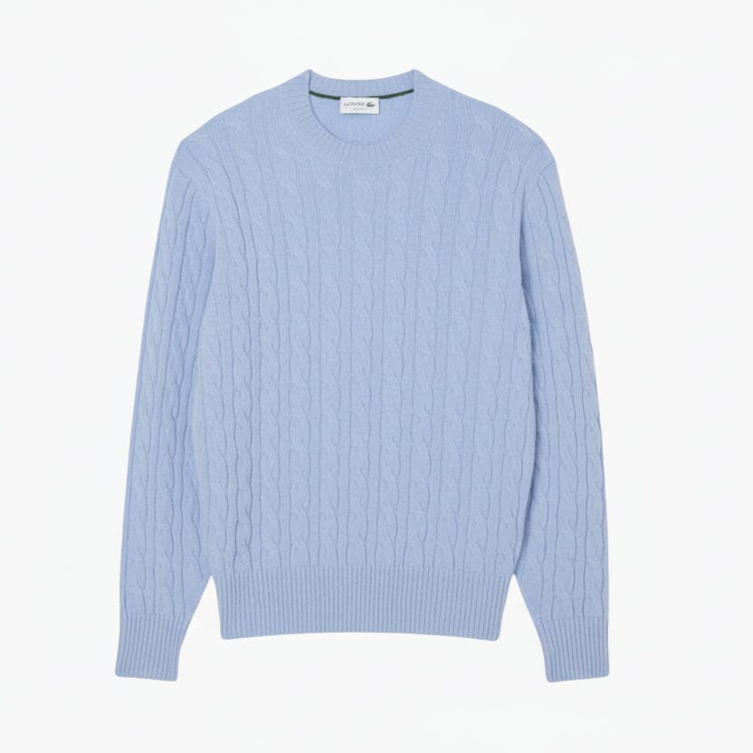 Cable Knit Carded Wool Crew Neck Sweater Edelherr Hellblau S 