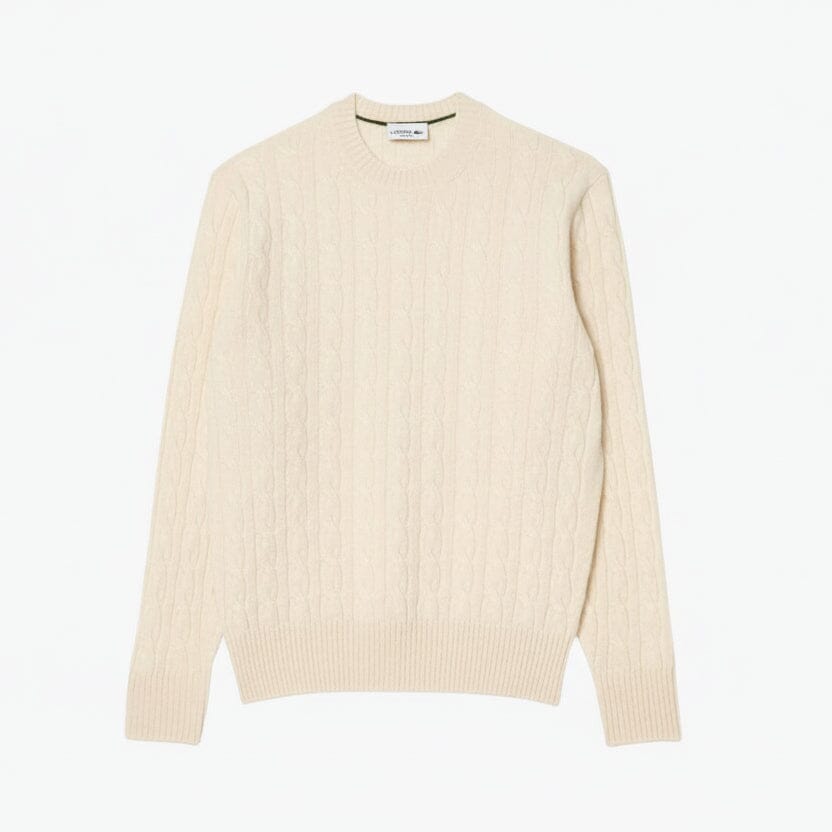Cable Knit Carded Wool Crew Neck Sweater Edelherr Weiß S 