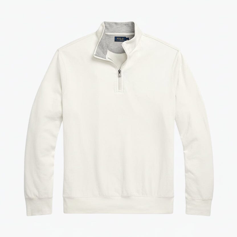 Luxus-Jersey-Pullover mit Viertelreißverschluss Edelherr Pergamentcreme S 