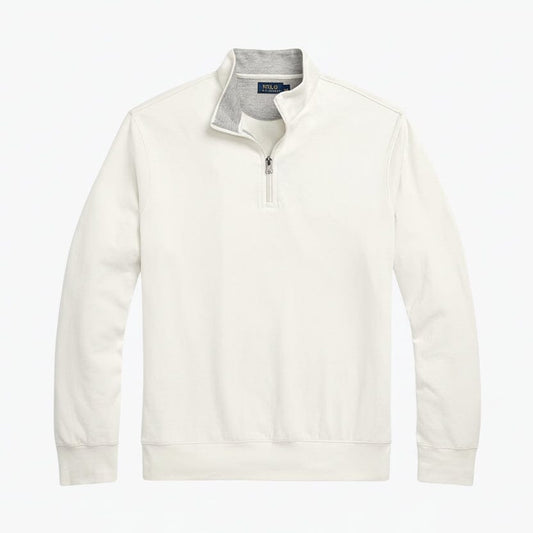 Luxus-Jersey-Pullover mit Viertelreißverschluss Edelherr Pergamentcreme S 