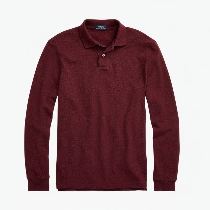 Mesh Langarm-Poloshirt Edelherr Frühlingswein Heidekraut S 