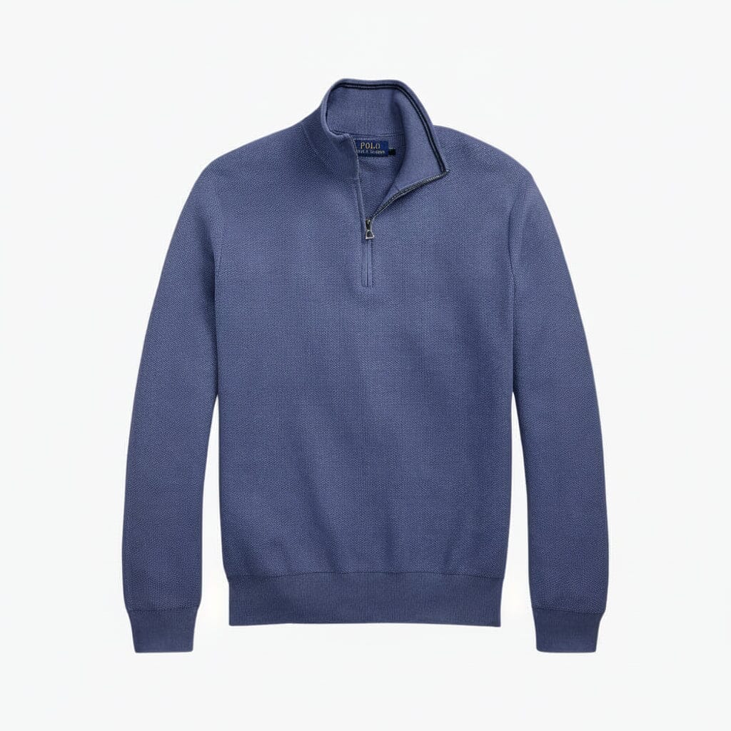 Mesh-Strickpullover aus Baumwolle mit Viertelreißverschluss Edelherr Blau S 