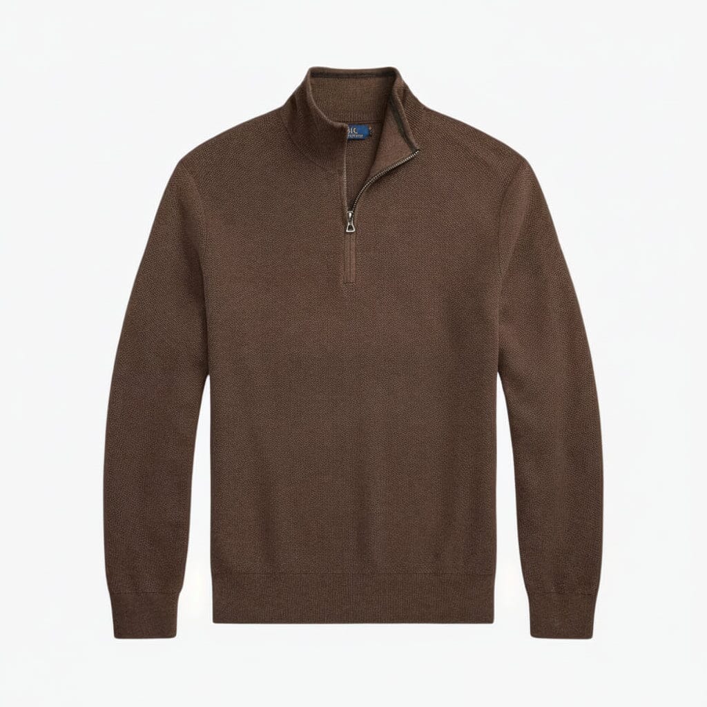 Mesh-Strickpullover aus Baumwolle mit Viertelreißverschluss Edelherr Braun S 