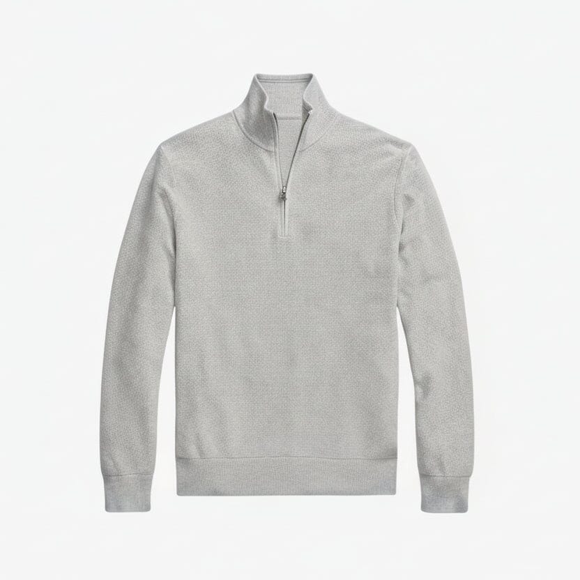 Mesh-Strickpullover aus Baumwolle mit Viertelreißverschluss Edelherr Grau S 