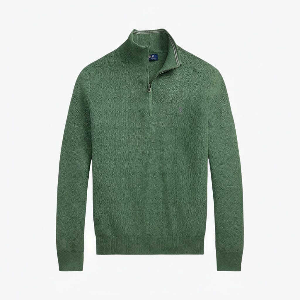 Mesh-Strickpullover aus Baumwolle mit Viertelreißverschluss Edelherr Grün S 