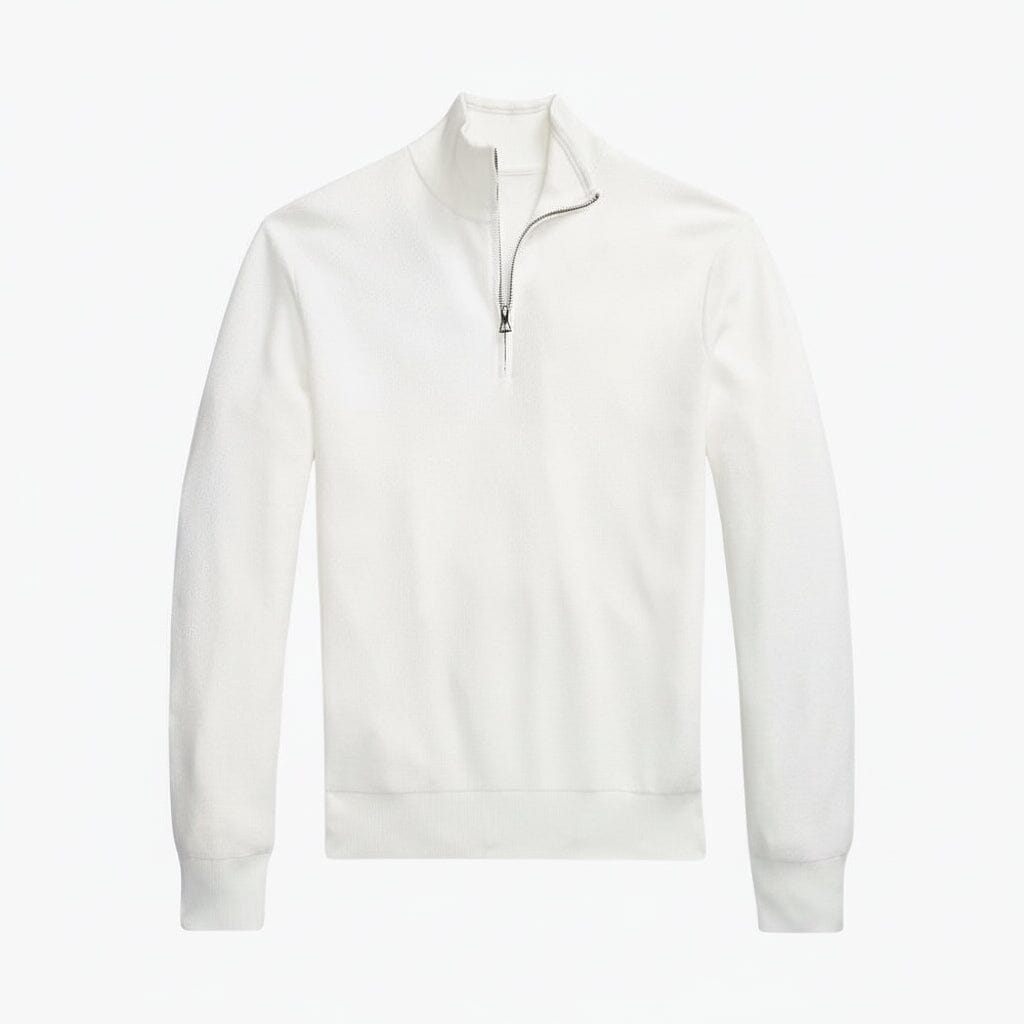 Mesh-Strickpullover aus Baumwolle mit Viertelreißverschluss Edelherr Weiß S 