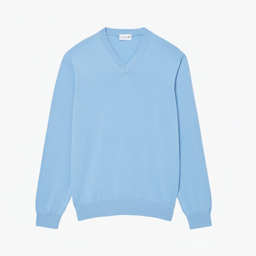 Monochrome Baumwollpullover mit V-Ausschnitt Edelherr Hellblau S 
