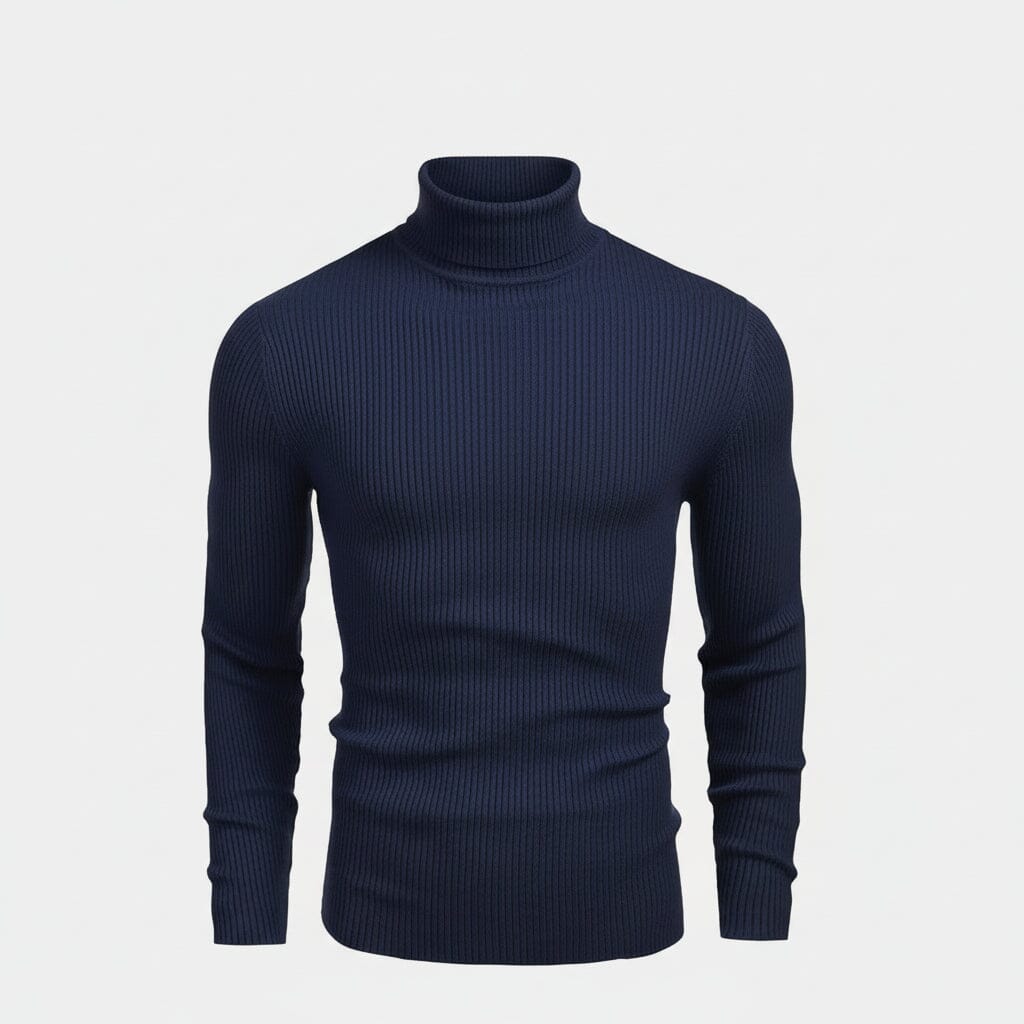 Rollkragenpullover aus Zopfmuster aus Wolle Edelherr Blau S 