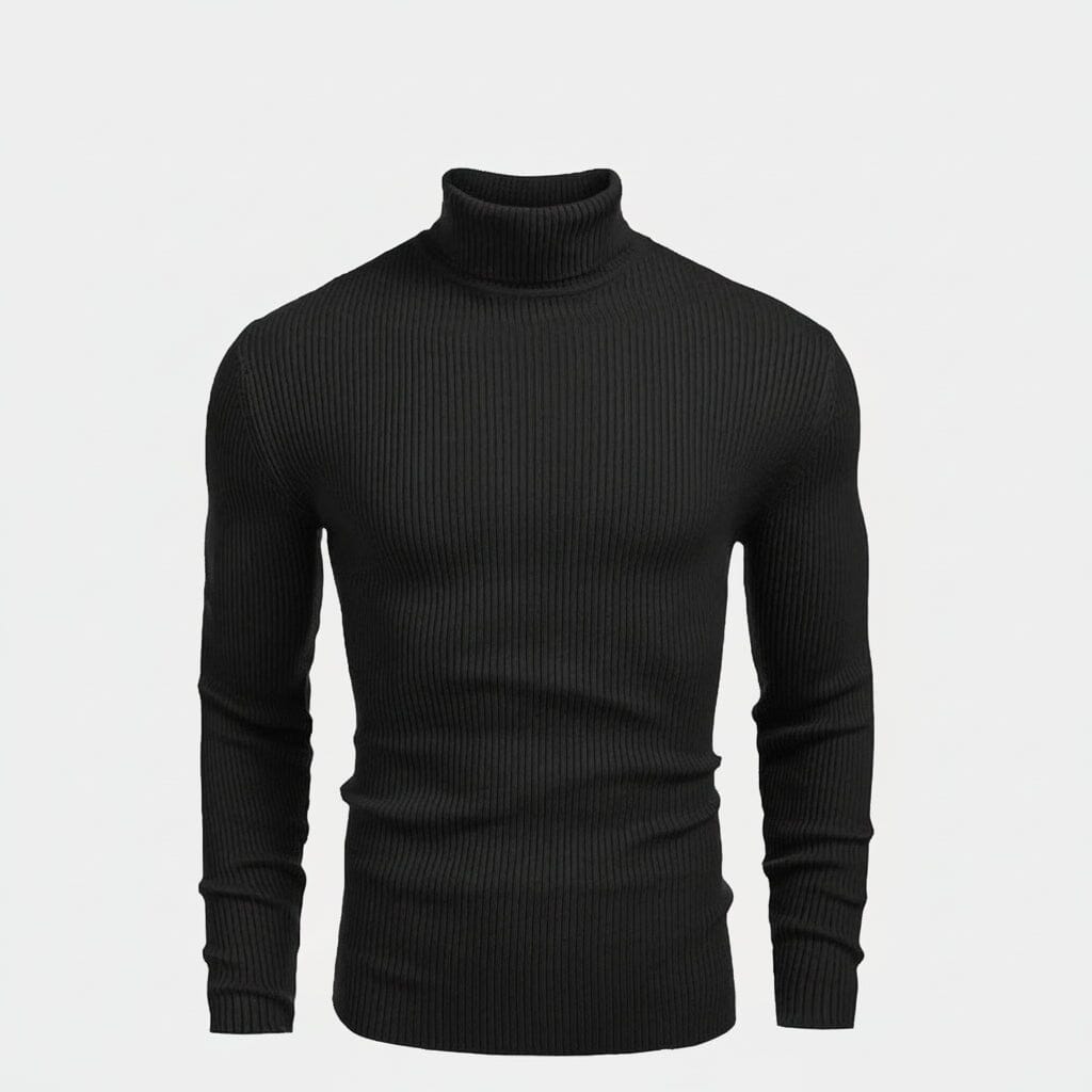 Rollkragenpullover aus Zopfmuster aus Wolle Edelherr Schwarz S 