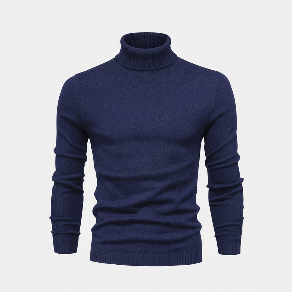 Rollkragenpullover aus Zopfmusterwolle Edelherr Blau S 