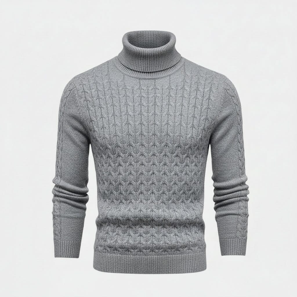 Rollkragenpullover aus Zopfmusterwolle Edelherr Grau S 