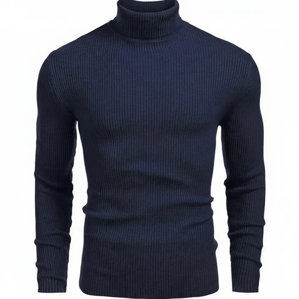 Rollkragenpullover, klassischer Strickpullover Edelherr Blau S 