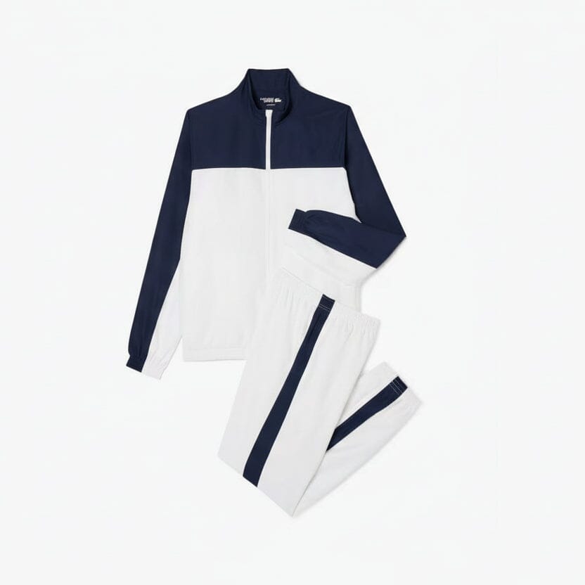 Tennis bedruckter Trainingsanzug Edelherr Weiß / Marineblau / Rot S 