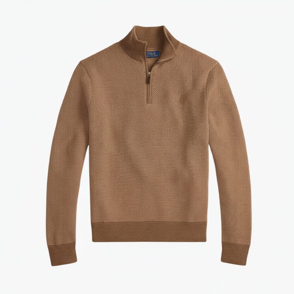 Waschbarer Wollpullover mit Viertelreißverschluss Edelherr Kamel S 