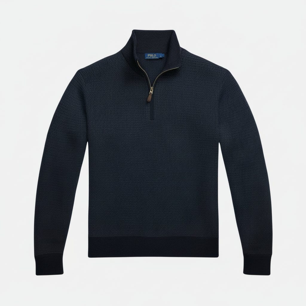 Waschbarer Wollpullover mit Viertelreißverschluss Edelherr Marineblau S 