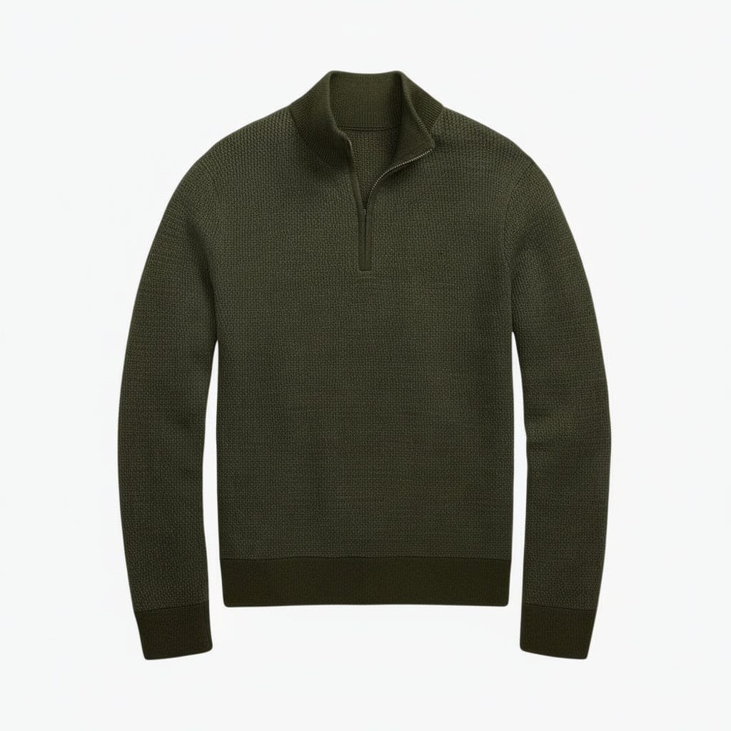 Waschbarer Wollpullover mit Viertelreißverschluss Edelherr Olive S 