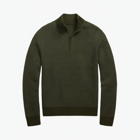 Waschbarer Wollpullover mit Viertelreißverschluss Edelherr Olive S 