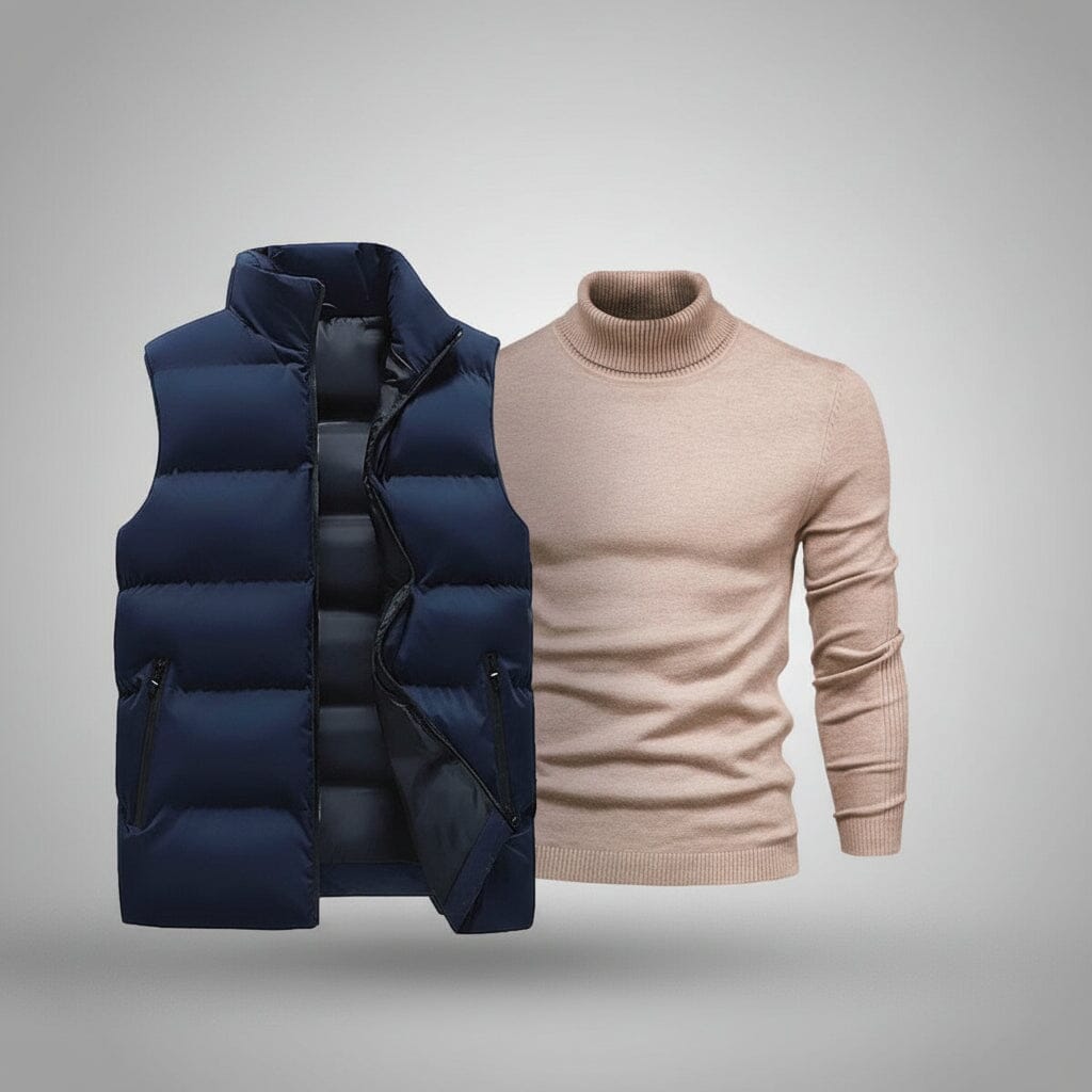 Weste + exklusiver Gratis-Pullover (ABVERKAUF) Luxttier Blau Beige M