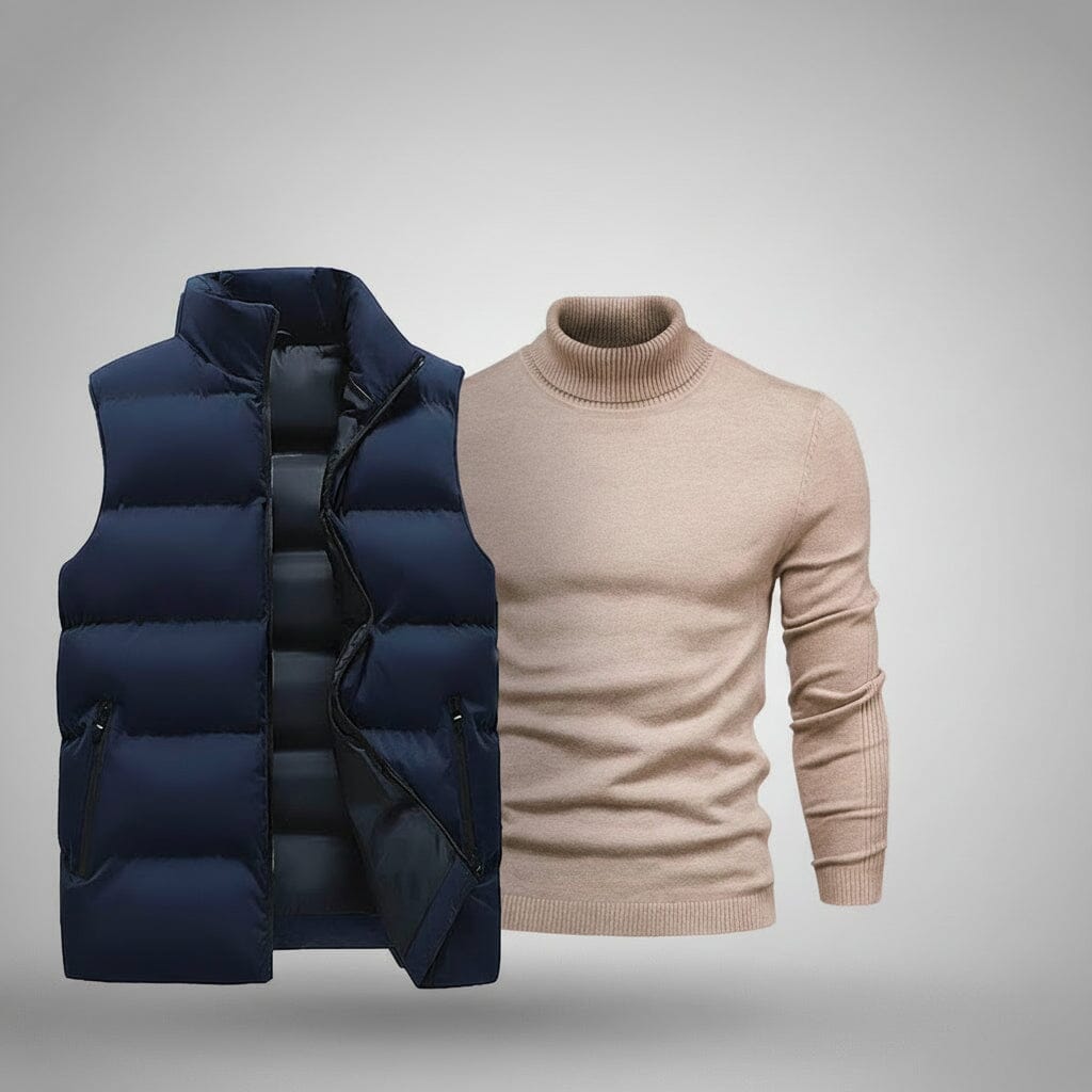 Weste + Gratis-Pullover Edelherr Blau Beige M