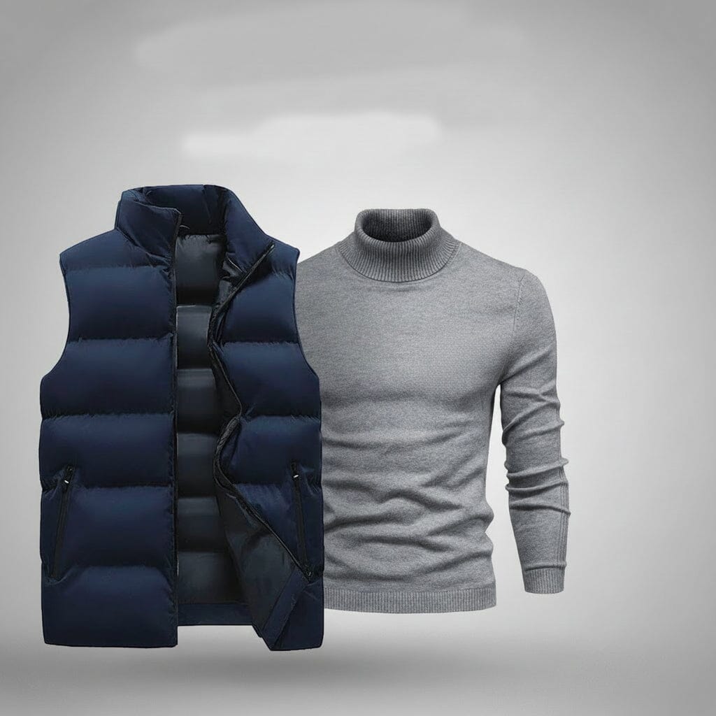 Weste + Gratis-Pullover Edelherr Blau Grau M