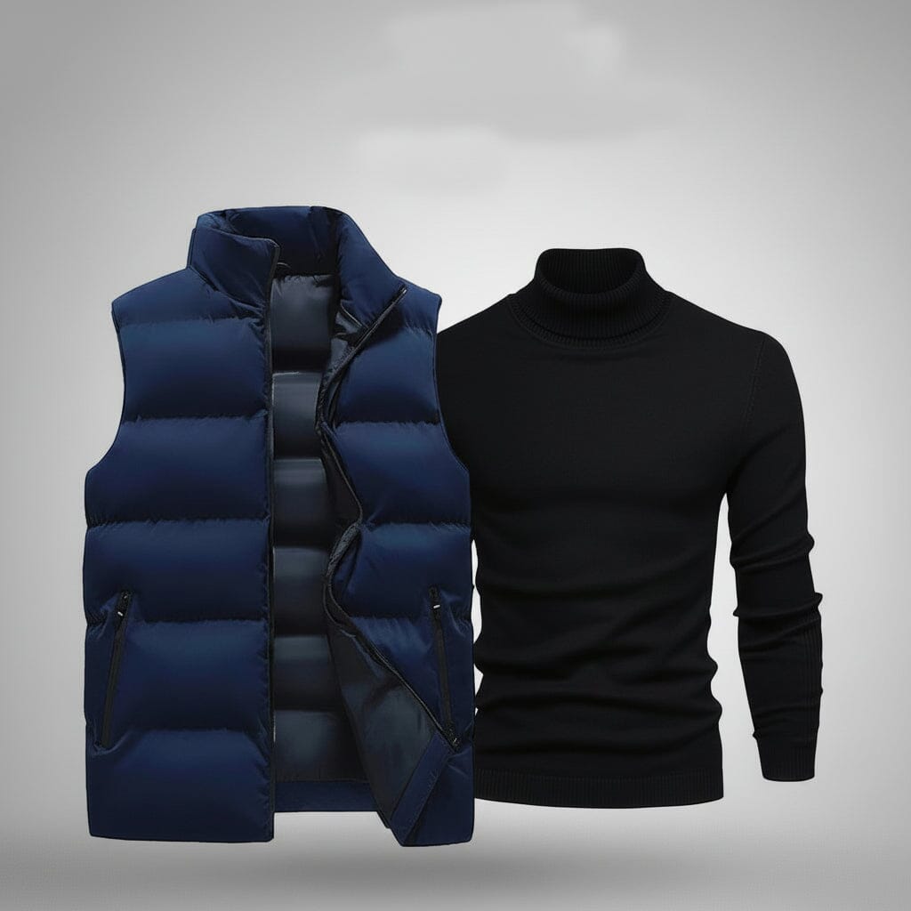 Weste + Gratis-Pullover Edelherr Blau Schwarz M