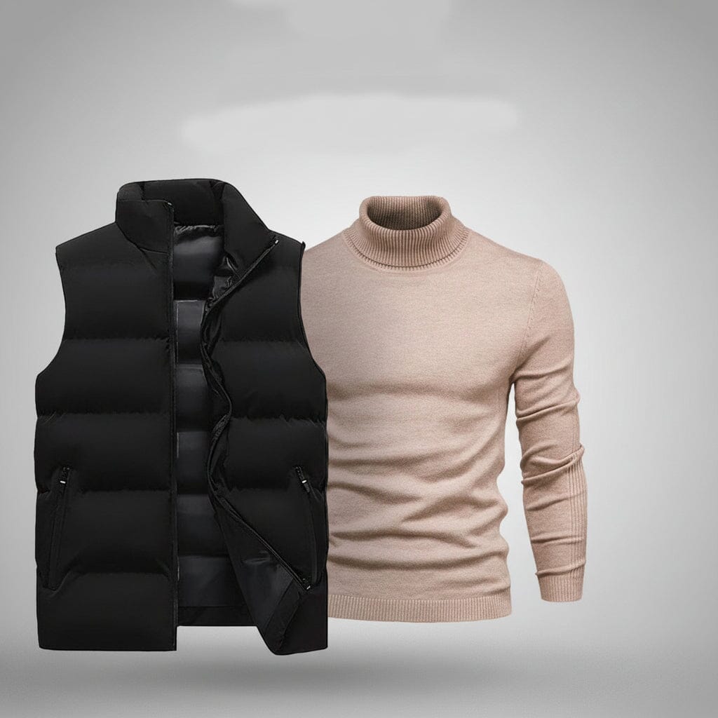 Weste + Gratis-Pullover Edelherr Schwarz Beige M