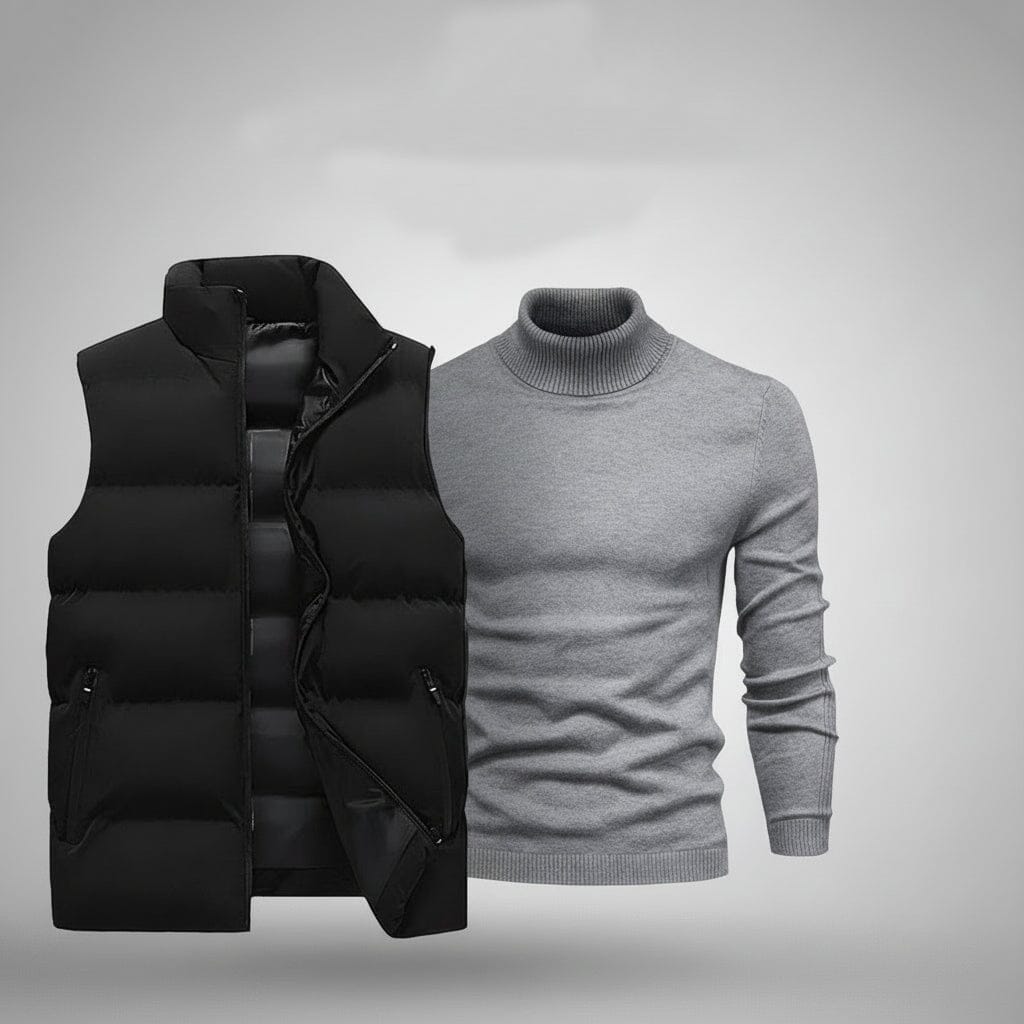 Weste + Gratis-Pullover Edelherr Schwarz Grau M