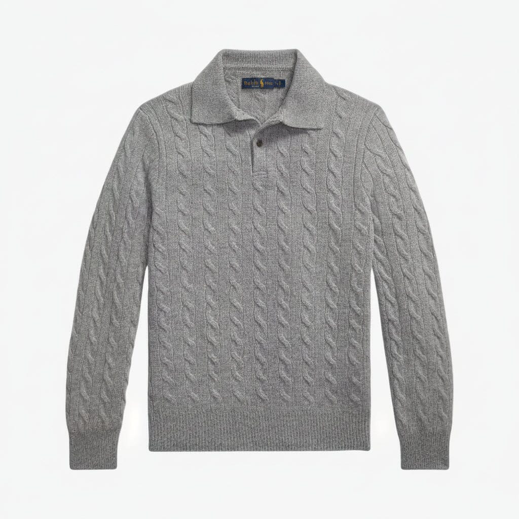 Woll-Kaschmir-Zopfstrickpullover Edelherr Grau S 