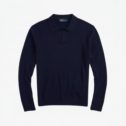 Wollpullover mit Johnny-Kragen Edelherr Marineblau S 