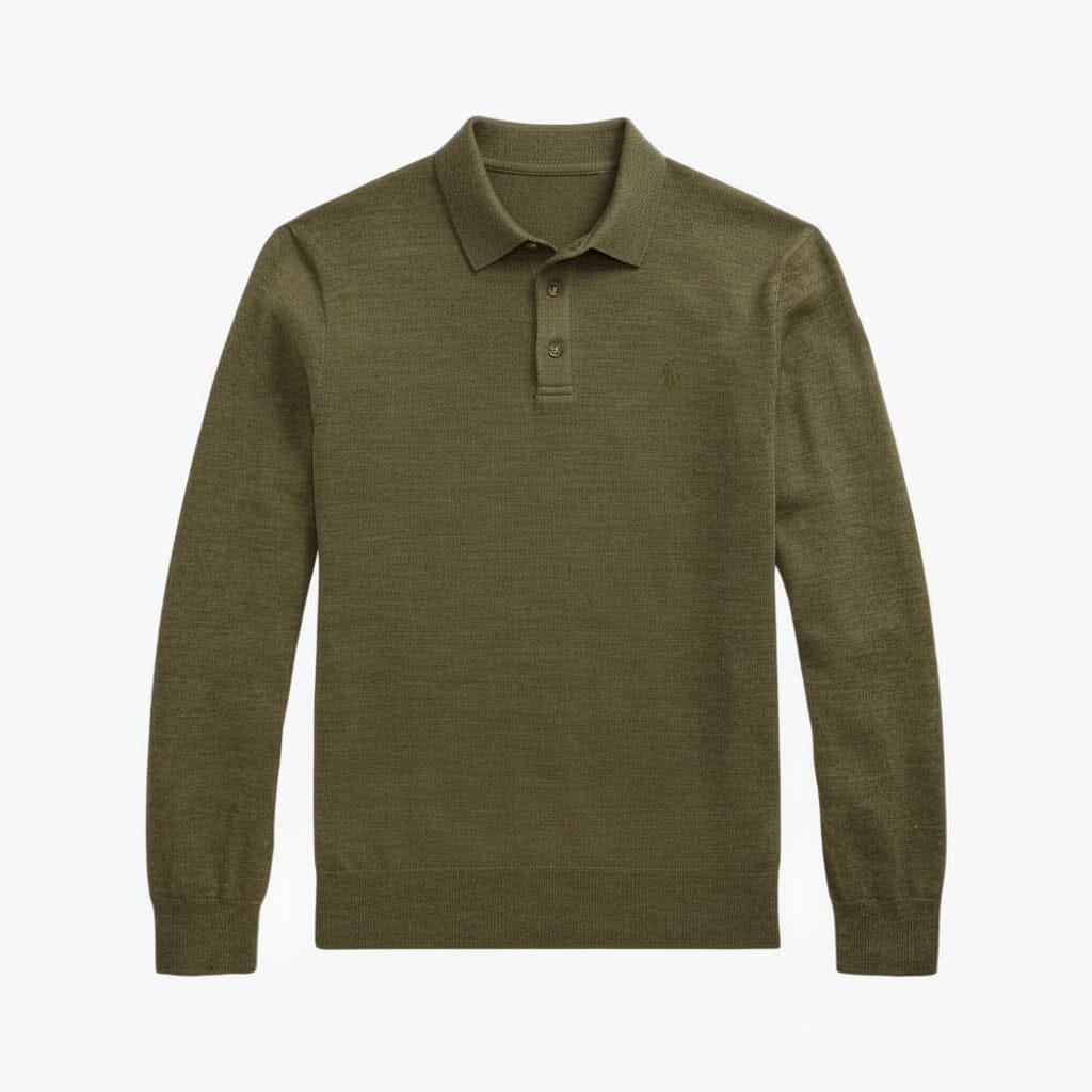 Wollpullover mit Polokragen Edelherr Olive S 