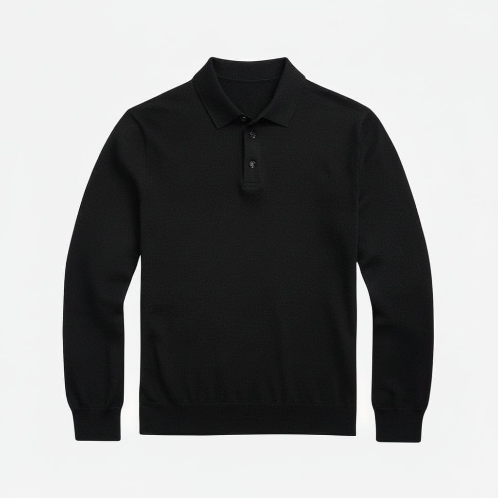 Wollpullover mit Polokragen Edelherr Schwarz S 