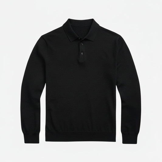 Wollpullover mit Polokragen Edelherr Schwarz S 