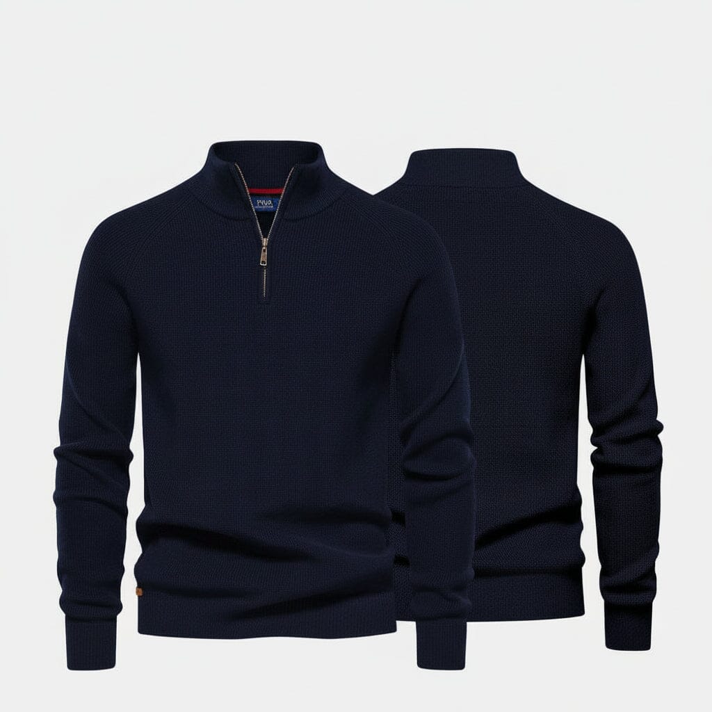 Zopfmuster-Wollstrickpullover Edelherr Blau S 