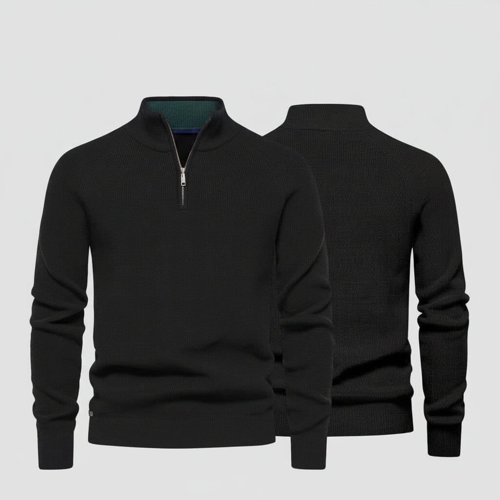 Zopfmuster-Wollstrickpullover Edelherr Schwarz S 