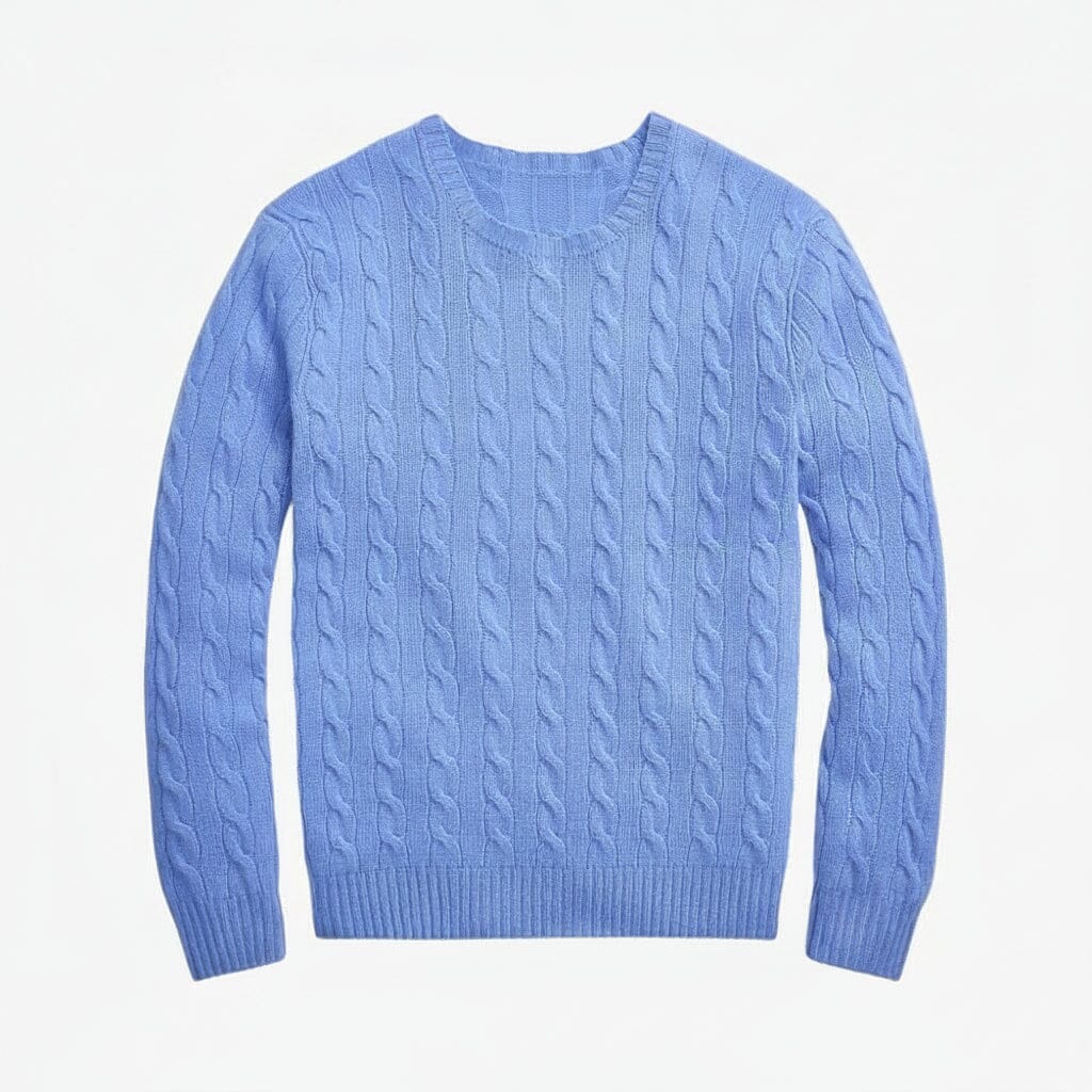 Zopfmusterpullover aus Wolle und Kaschmir Edelherr Blau S 