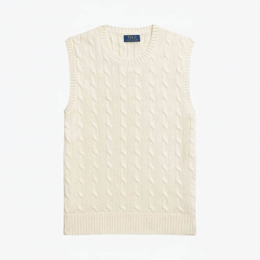 Zopfstrick-Baumwollweste Edelherr Creme S 