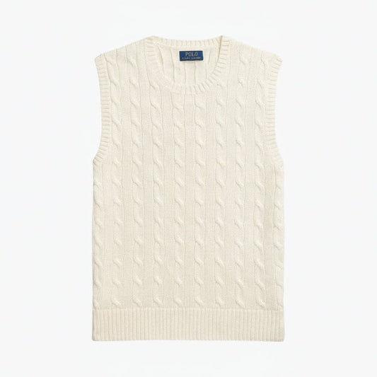 Zopfstrick-Baumwollweste Edelherr Creme S 