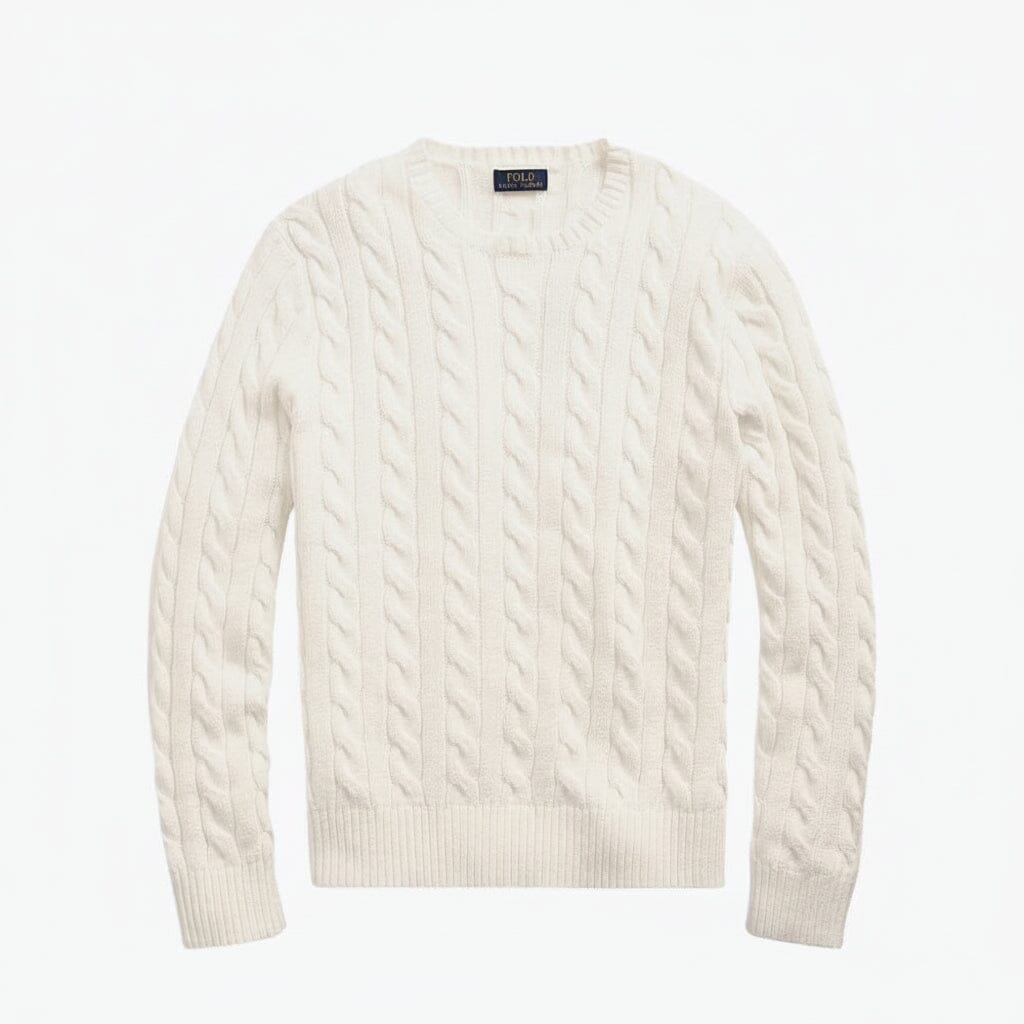 Zopfstrickpullover aus Baumwolle Edelherr Creme S 