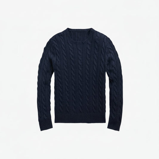 Zopfstrickpullover aus Baumwolle Edelherr Marineblau S 